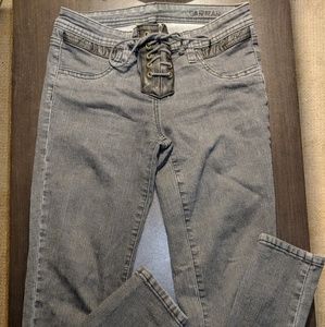 CARMAR leather accent tie up grey jeans